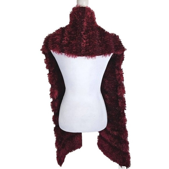 Handmade Burgundy Red Knit Shaggy/Fluffy Scarf Ling Made to Order. - Picture 3 of 12